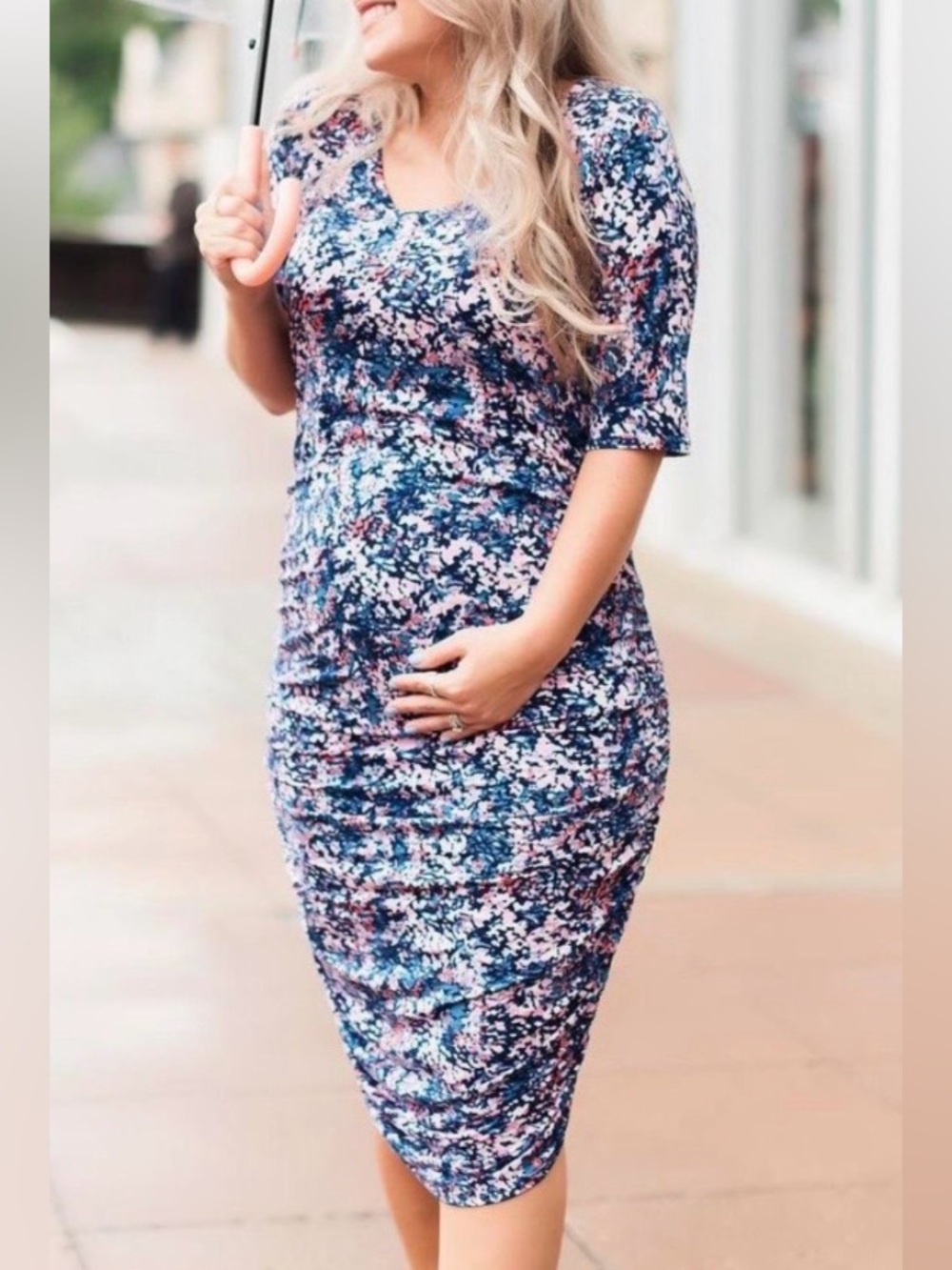 Motherhood Maternity Bundle Of 2 NWT Ruched Short Sleeves Midi Dresses Small - Picture 6 of 7